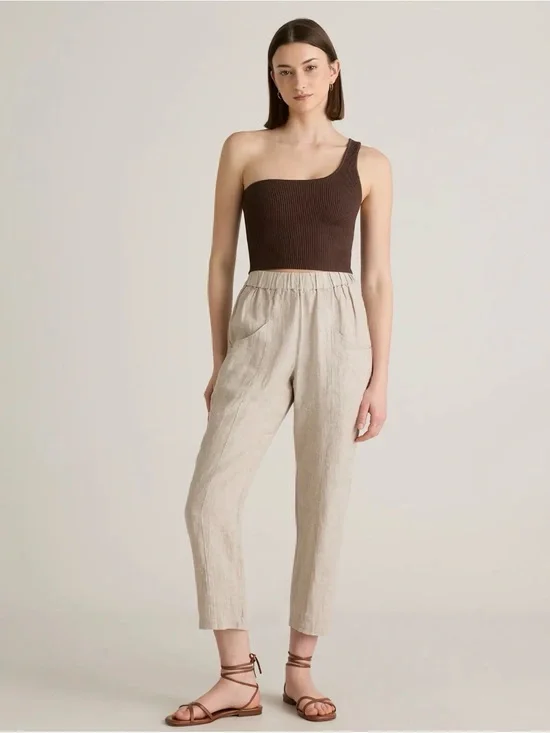 Quince 100% European Linen Tapered Ankle Pants.  Color Sand. Size Large