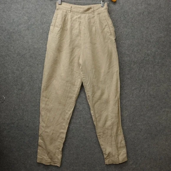 Banana Republic Linen Pleated Pants Womens 2 XS Oat VINTAGE Summer Safari 26x31