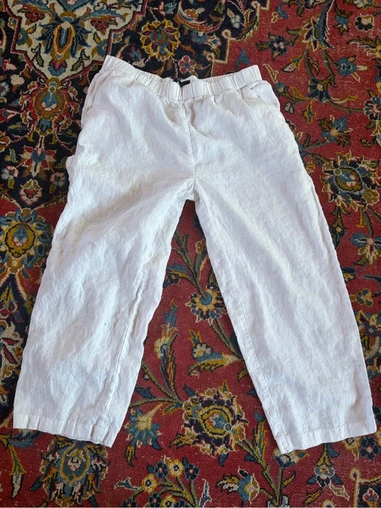 Lightweight White Linen Relaxed Crop Pants