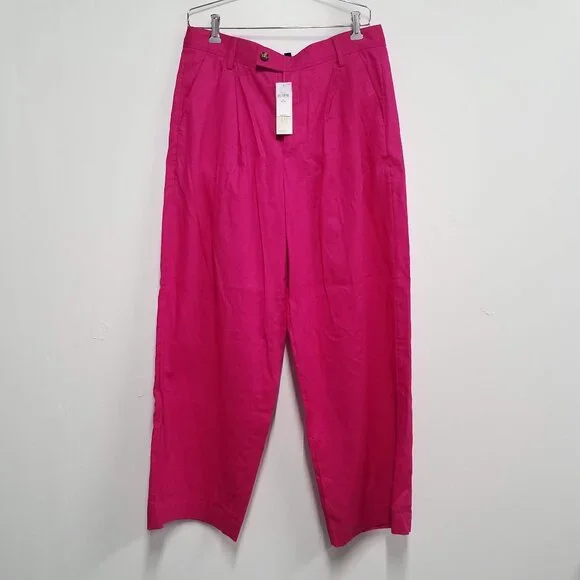 Banana Republic Linen Blend Wide Leg Pleated Trouser 10P 10 Petite Pink 851121