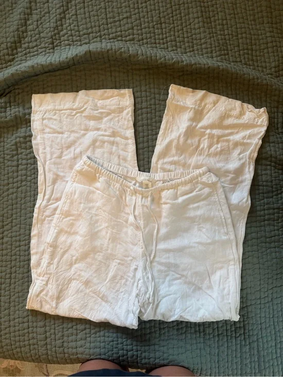H&M White Linen Drawstring Pants