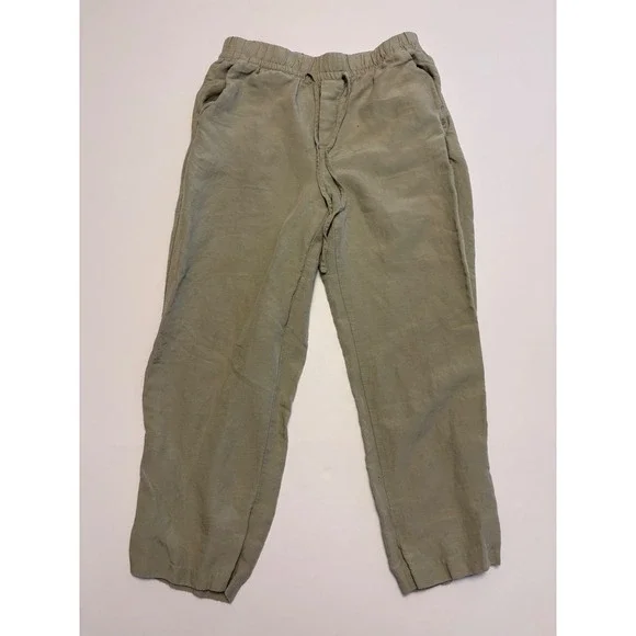 H&M Linen Blend Pants Women XS Sage Green Elastic Drawstring Waist Crop Trousers