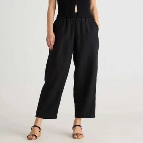 Quince Women's Black NWOT European Linen Elastic Waist Wide Leg Pants Size XL