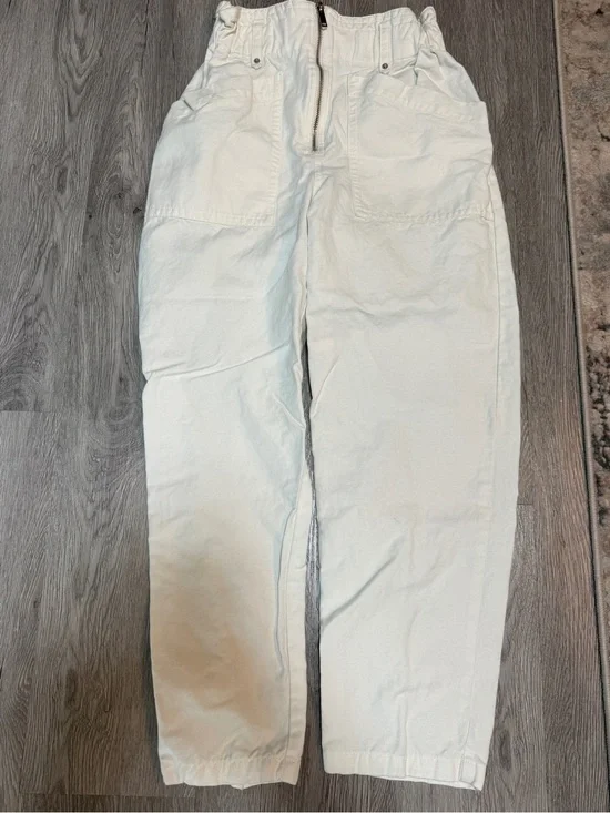 Banana Republic Pull-Up Wide-Leg Pant Womens 0 Linen Blend High Rise Trousers