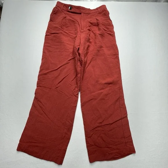 Zara‎ Women's Linen Blend Pants Medium Wide Leg Red