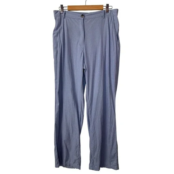 H&M Pants Womens 12 Blue Linen Blend‎ Wide Leg Relaxed Trousers Casual Summer