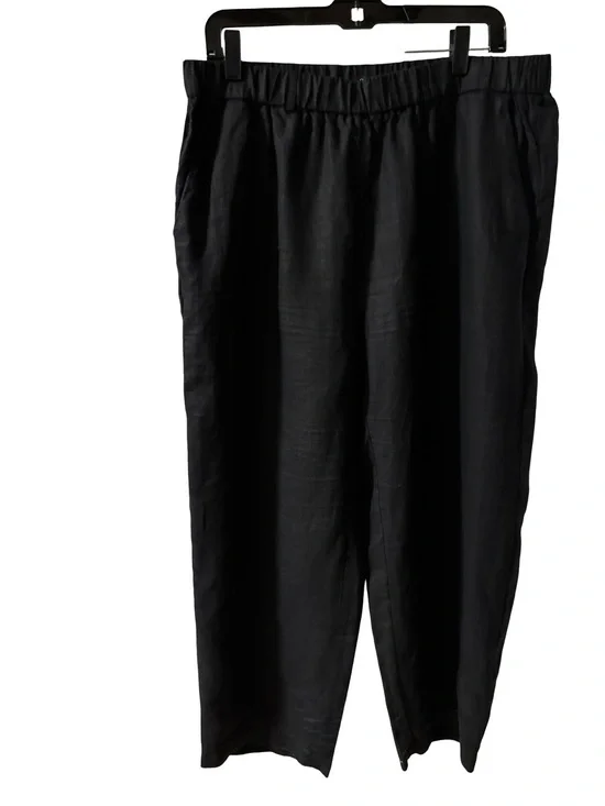 Quince Black Elastic-Waist Casual Linen Old Money Minimalist Pants Large