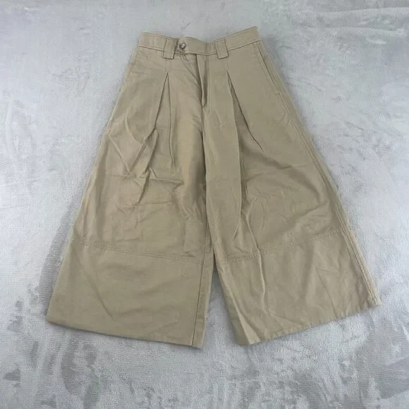Banana Republic Cropped Wide Leg Pants 2 Beige Linen Blend Pleated Trousers NWOT