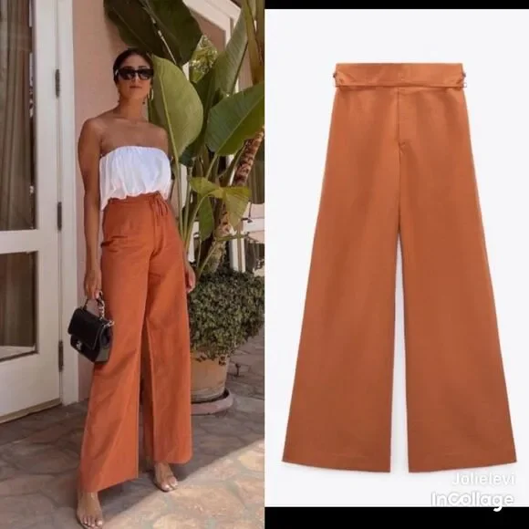 ZARA FULL LENGTH LINEN BLEND PANTS Size S