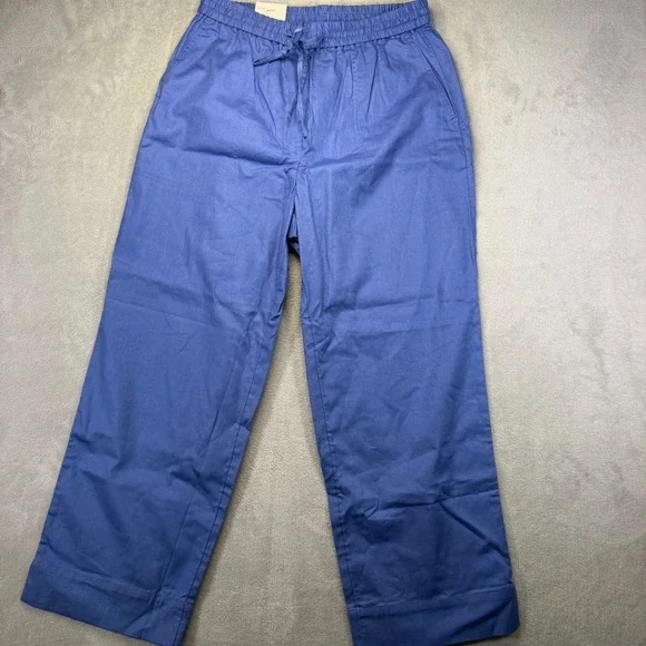 Banana Republic Straight Ankle Pant Blue Linen Blend High Rise Drawstring M NEW