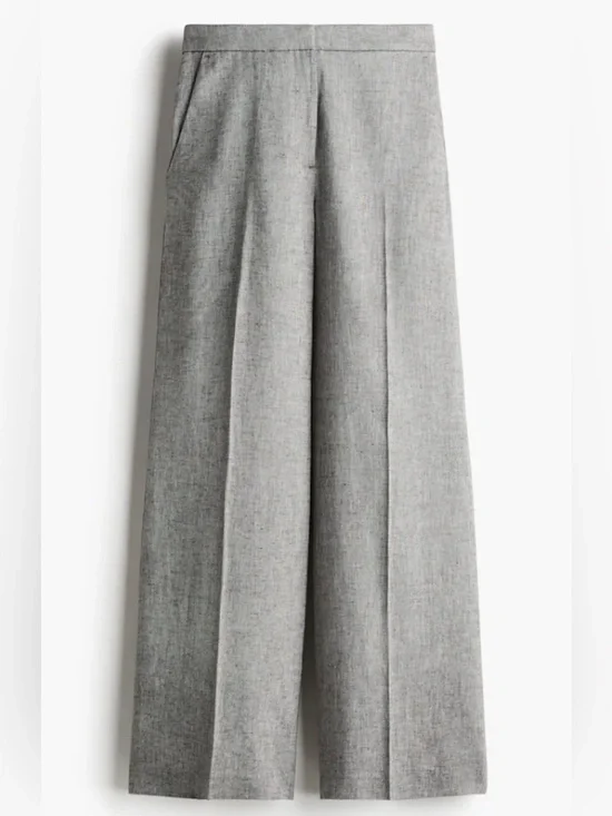 H&M Gray Wide-Leg Linen Blend Pants Size 6