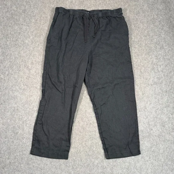 Quince Black European Linen Wide Leg Pull-On Cropped Pants Women's Size XL