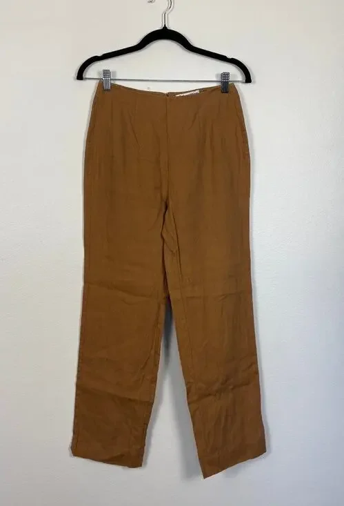 Reformation Knit Linen Mustard Brown Straight Leg Lightweight Pants 0