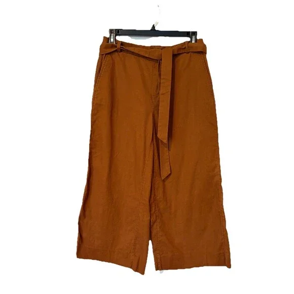 Banana Republic Boho Linen Blend Wide Leg Culottes Brown Cropped Women 6 Petite