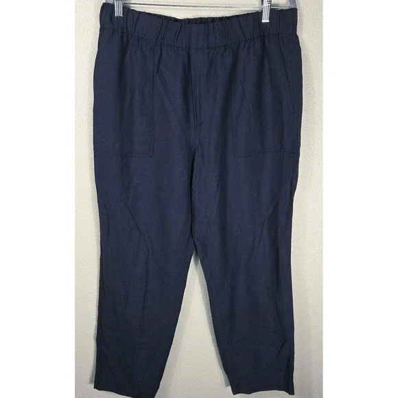 Banana Republic Tall Linen Lyocell Pants‎ Navy Blue Pull On Straight Leg L