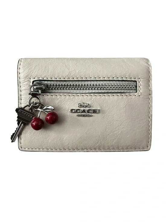 Coach Cherry And Key Charm Glazed Leather Card Case Wallet – Chalk White (NWT)**
