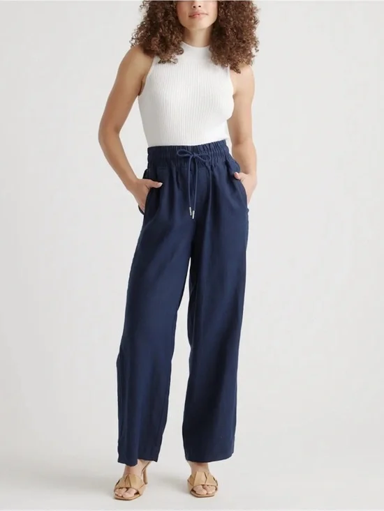 Quince Women's Deep Navy Blue 100% European Linen Wide Leg Pants Size Medium