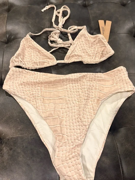 SKIMS Textured Triangle Bikini Set in Light Beige