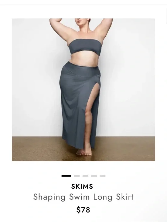 SKIMS Swim Set Gunmetal Shaping Swim Maxi Skirt with High Side Slit & Top 3x