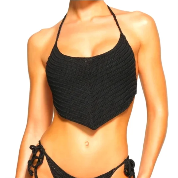 NWT SKIMS Crochet Swim Handkerchief Top Black ONYX 2X 3X