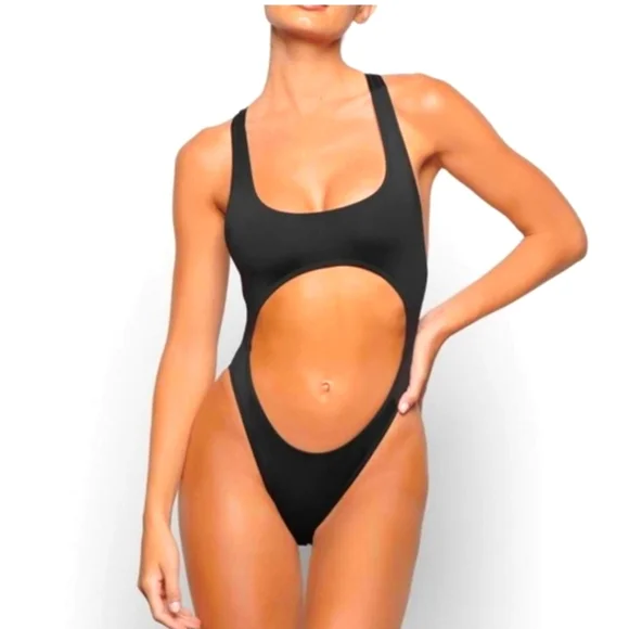 NWT Skims Cutout Monokini Swimsuit Black Onyx One Piece Swim XXL