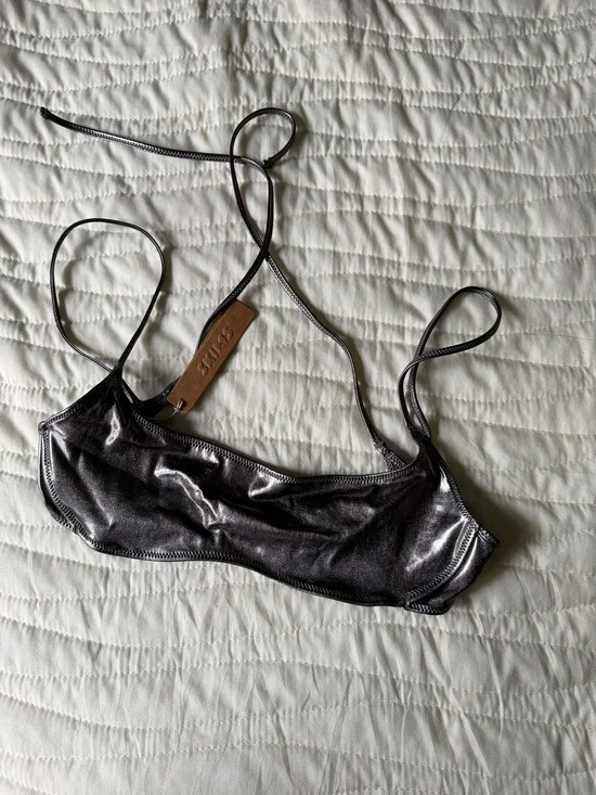 SKIMS Metallic micro scoop bikini top