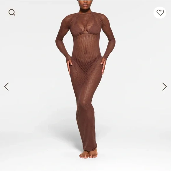 SKIMS Brown Mesh Long-Sleeve Swim Coverup no tags BRAND NEW NEVER TRIED ON
