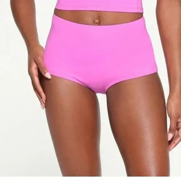 SKIMS Swim Mid Waist Boyshort Bikini Bottoms Recycled Taffy Pink Size Small New