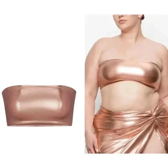 NWT SKIMS Limited Edition Metallic Gold Bandeau Bikini Top 4X Kim Kardashian‎