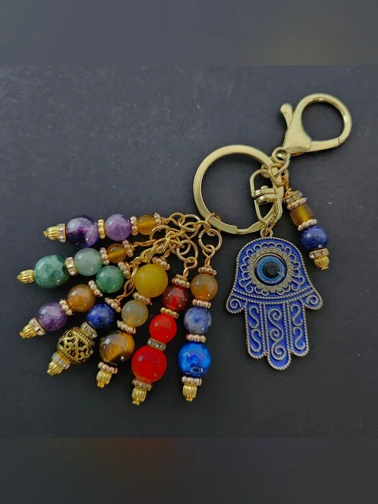 Hamsa Purse Charm or Keychain Chakra Meditation Aventurine Amethyst Handcrafted