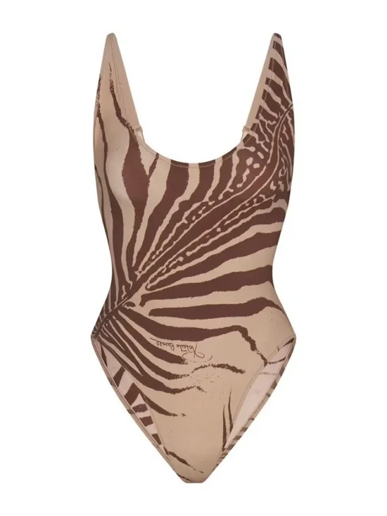SKIMS X Roberto Cavalli Scoop Neck One Piece Zebra Print Size Small