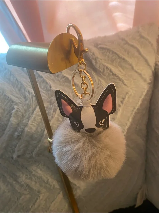 Black & White French Bulldog Pom Pom bag charm.