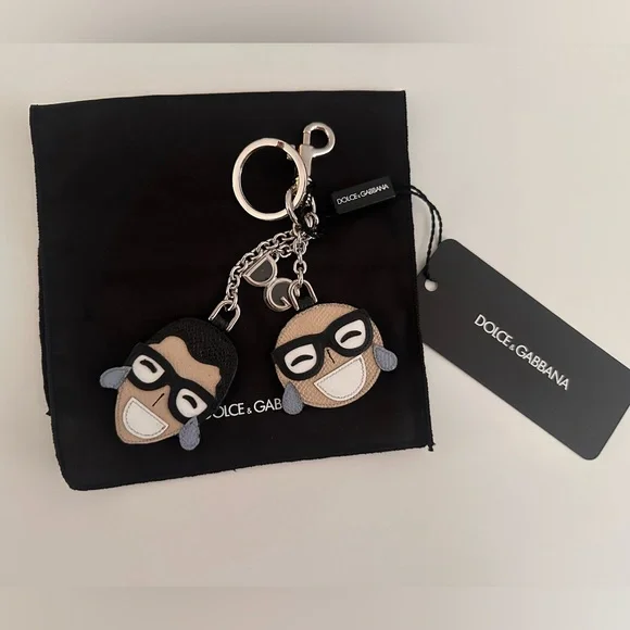 NWT Dolce & Gabbana Keychain Set with Leather Designer Cartoon Faces