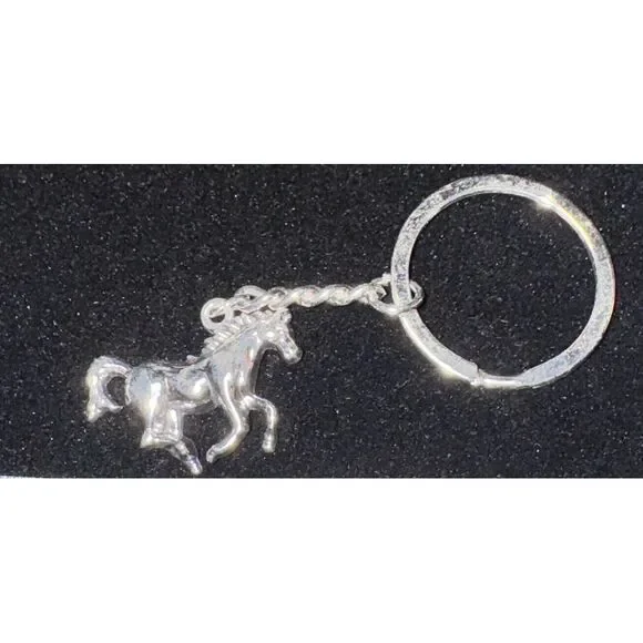 Luxury‎ Running Horse Keychain Metal Silver Tone