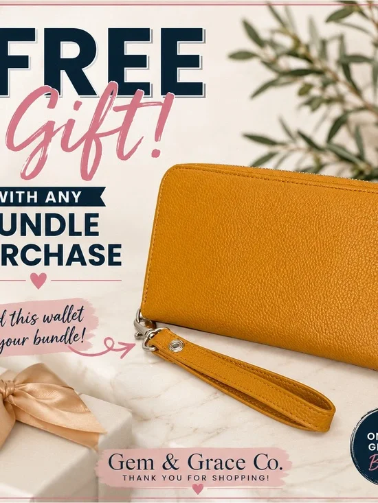FREE GIFT With Bundle Purchase Mustard Yellow Zip Around Wristlet Wallet