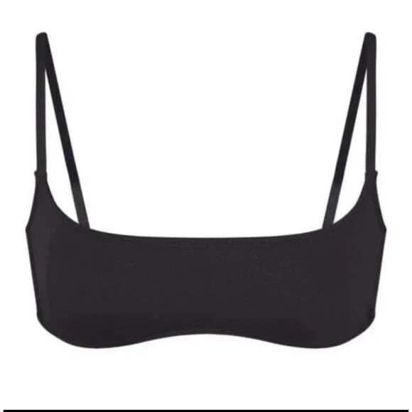 Metallic Swim Micro Scoop Bikini Top Carbon