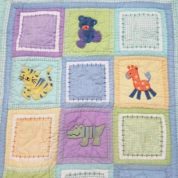 Tiddliwinks Baby Toddler Quilt Patchwork Blanket Animals Blue Yellow 35