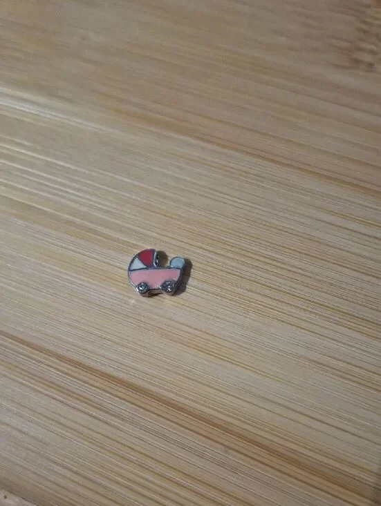 Pink Baby Carriage Enamel Charm For Floating Lockets