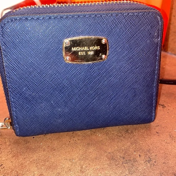 Michael Kors Navy Saffiano Leather Compact Zip Wallet