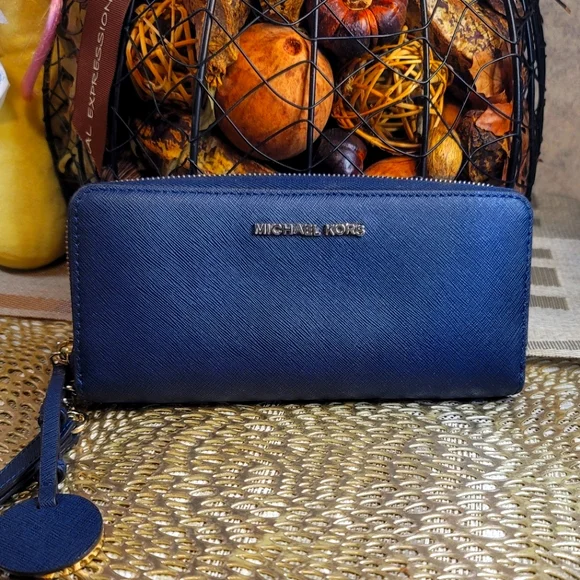 Michael Kors Navy Saffiano Zip-Around Wallet