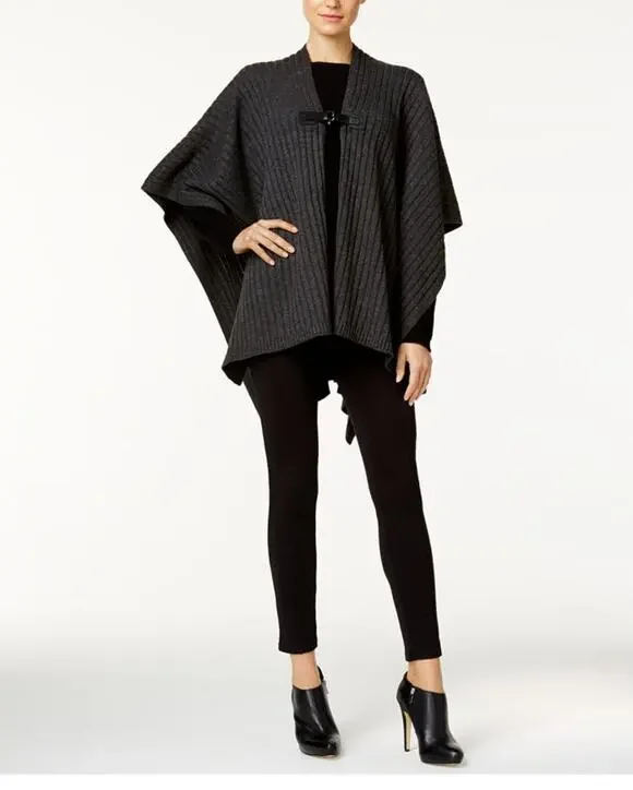 MICHAEL MICHAEL KORS Leather-Trim Poncho in charcoal size med / one size