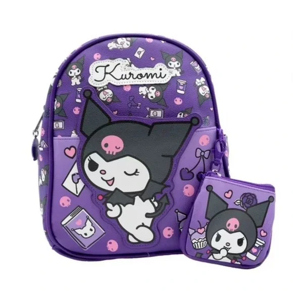 Kuromi Backpack Kids Purple Character Print Coin Purse‎ Set New