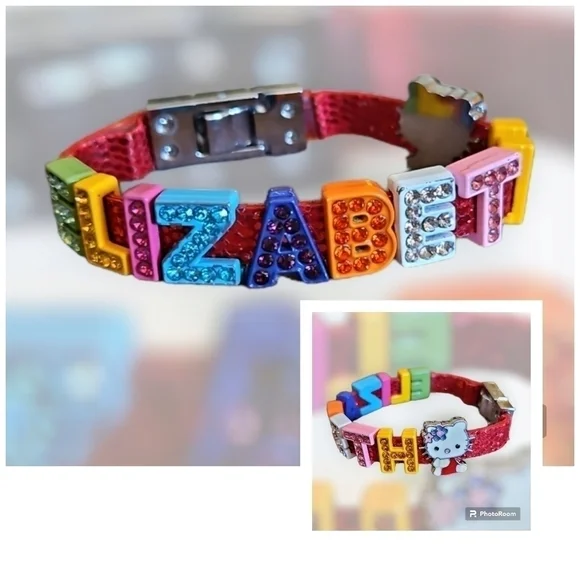 3/$30 HELLO KITTY Red Sequin Personalized Slider Name Elizabeth Wristband