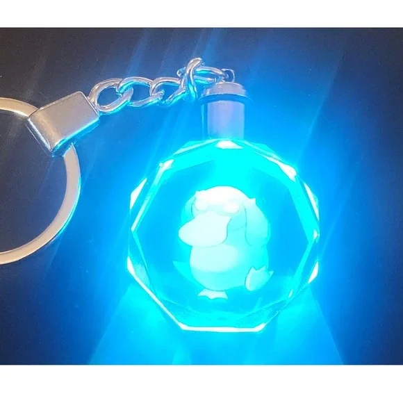 Pokemon Psyduck Keychain Crystal LED Light Up Keyring Bag‎ Charm Gift