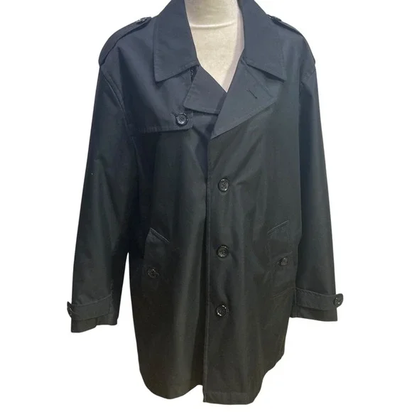 Tommy Hilfiger‎ Womens Black Trench Coat Button Front Rain Jacket Collared L