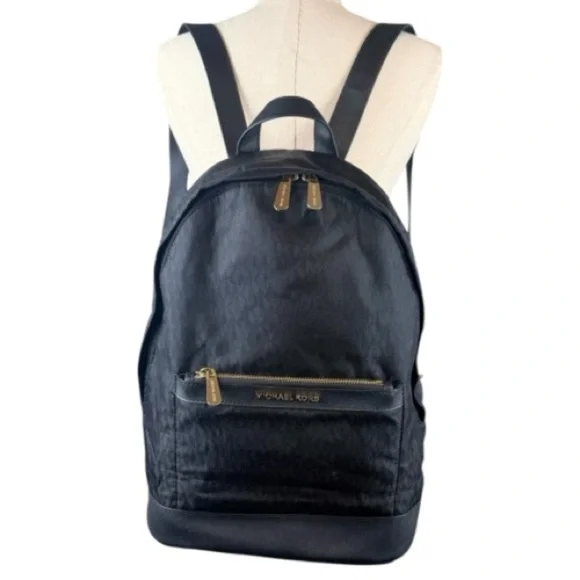 Michael Kors Black Nylon Backpack‎ Gold Hardware MK Logo Lining