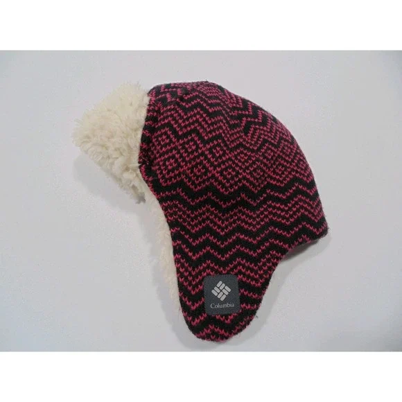 Kid's Columbia Winter Trapper‎ Hat w/Ear Flaps Size S/M Youth Black / Pink