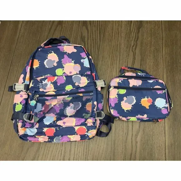 Girls Backpack & Lunch Bag Set Paint Splatter Print
