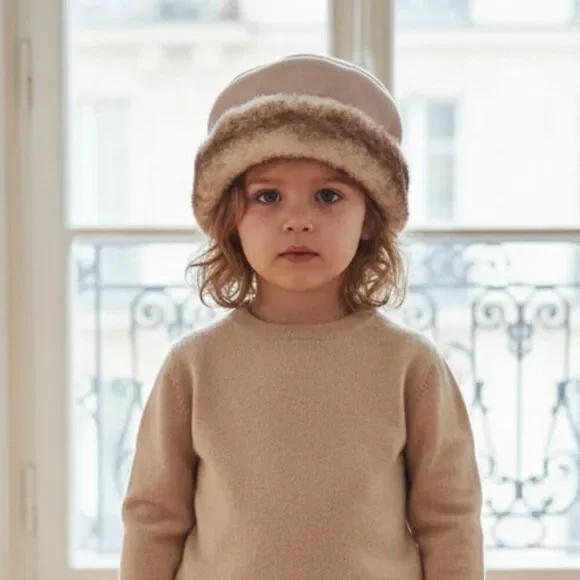 Child’s Beige Faux Fur Winter Hat | Soft & Cozy | EUC