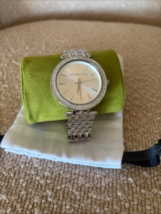 Michael Kors Silver Stainless Steel Crystal-Trim Watch